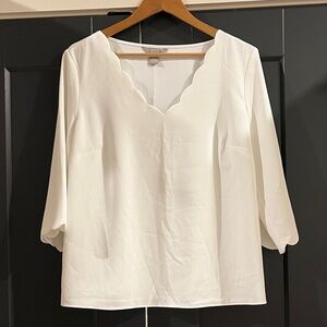 H&M Elegant White Scalloped Blouse